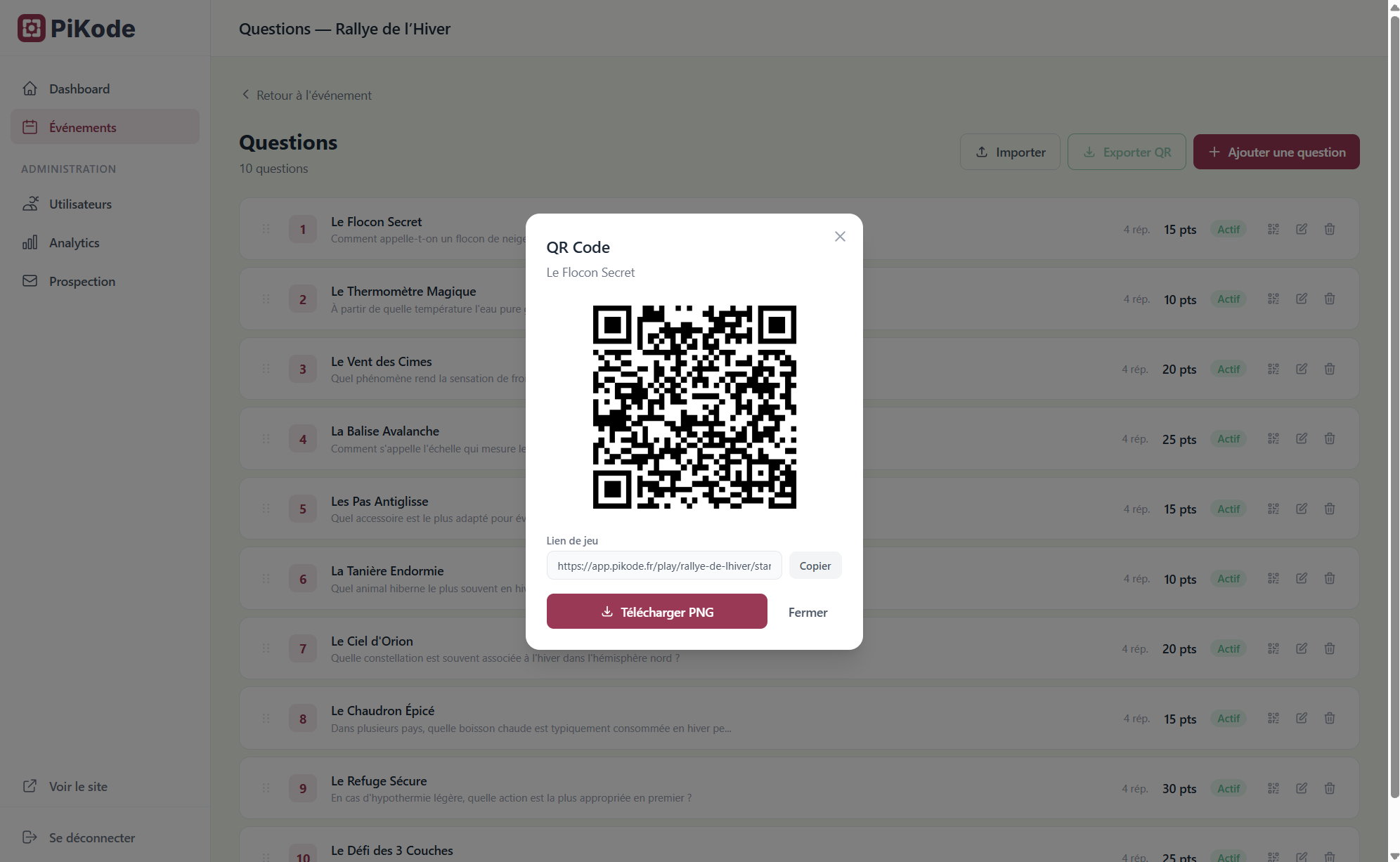 QR code généré automatiquement et téléchargeable